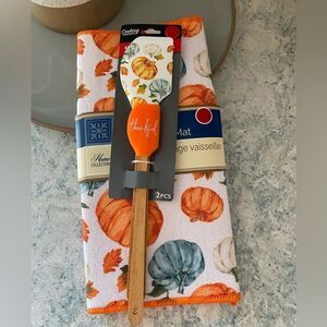Home Collection 12x18” Pumpkin Harvest Drying mat WithThankful Spatula Set